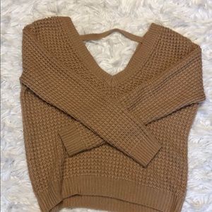 Tan Forever 21 deep-v sweater
